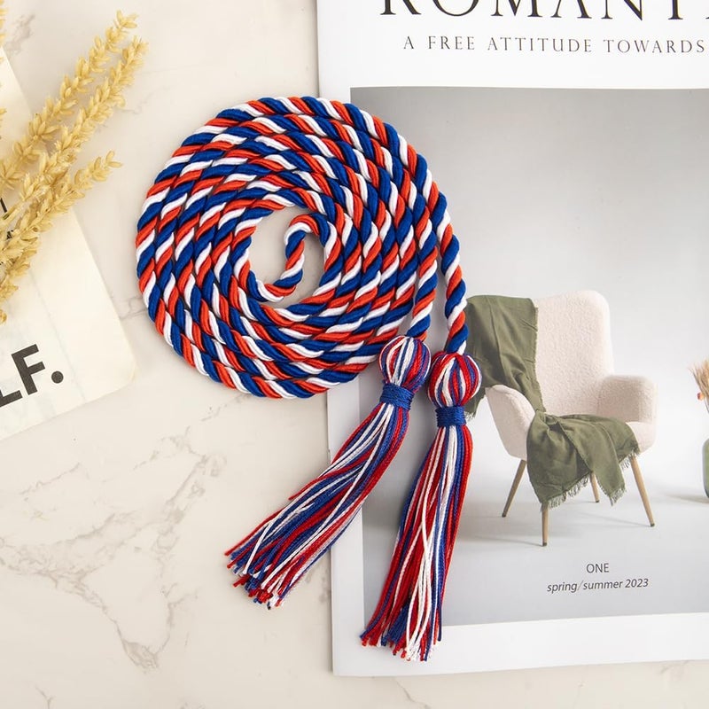 Cidenbio Graduation Cords Pack 8 PCS Honor Cords Ropes Red White and Blue Grad Cord 67" Long Braided Cord with Tassels Grad Accessories for Bachelor Master Honor Ropes for Graduation Decorations Bachelor Gown - Image 3